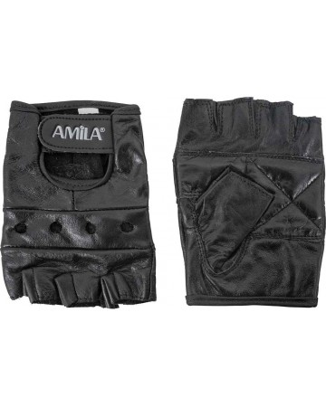 Γάντια Άρσης Βαρών Amila Δέρμα Nappa Μαύρο S 83200