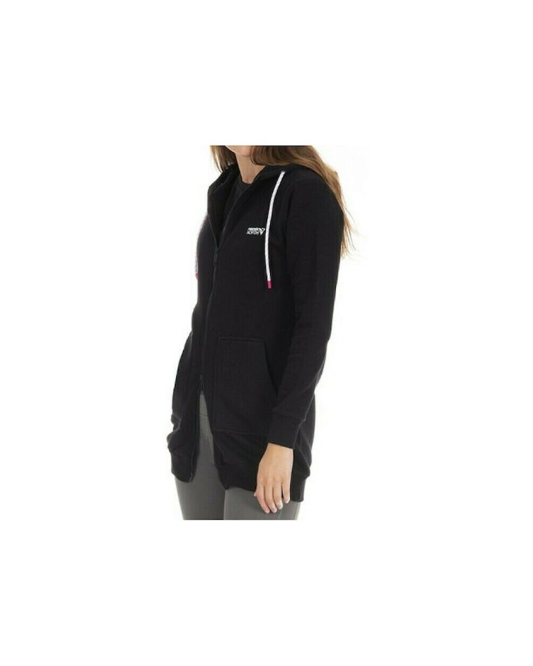 WOMEN'S ZIPPER HOODIE LONG 20066-BLACK