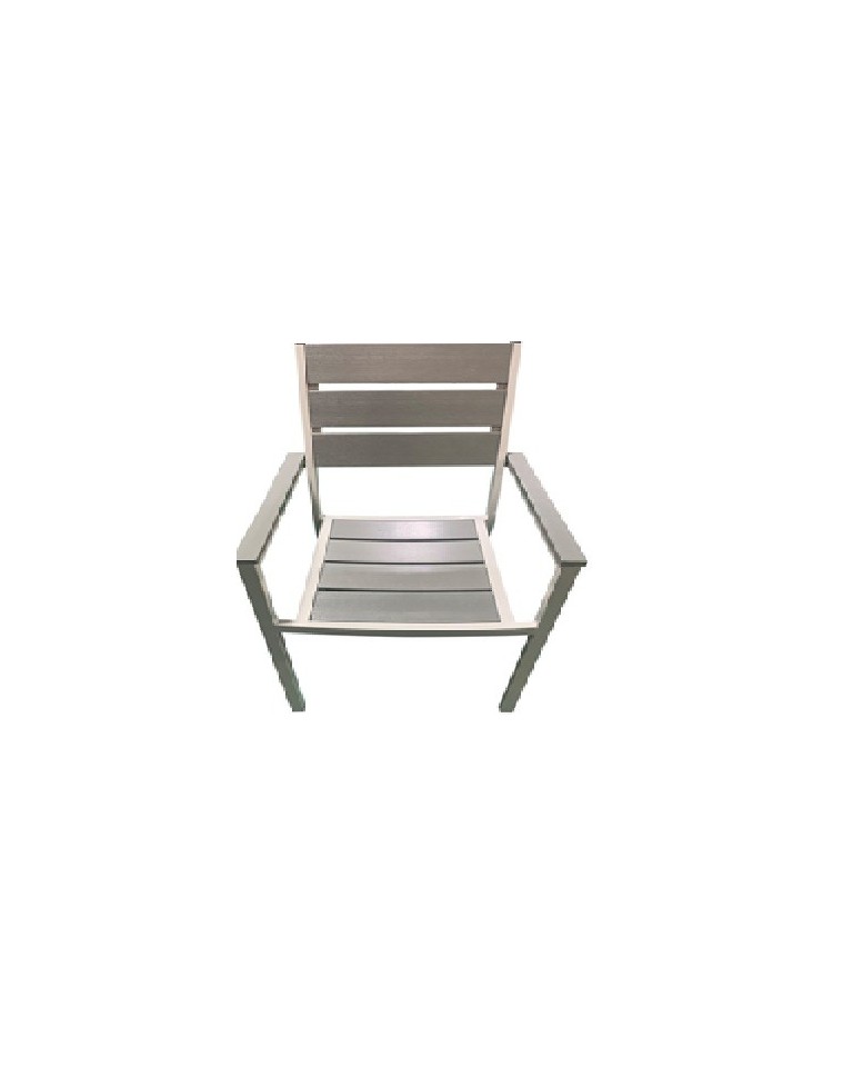Καρέκλα Αλουμινίου με Συνθετικό Ξύλο Polywood Ανοιχτό Γκρί με Μπράτσα (54x54x40/81,5cm) 180-4871
