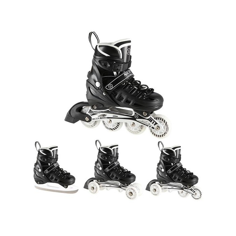 Αυξομειούμενα Roller NH 10905 ΣΕΤ 4 ΣΕ 1 INLINE SKATES NILS EXTREME Μαυρο LED-Large (39-42)