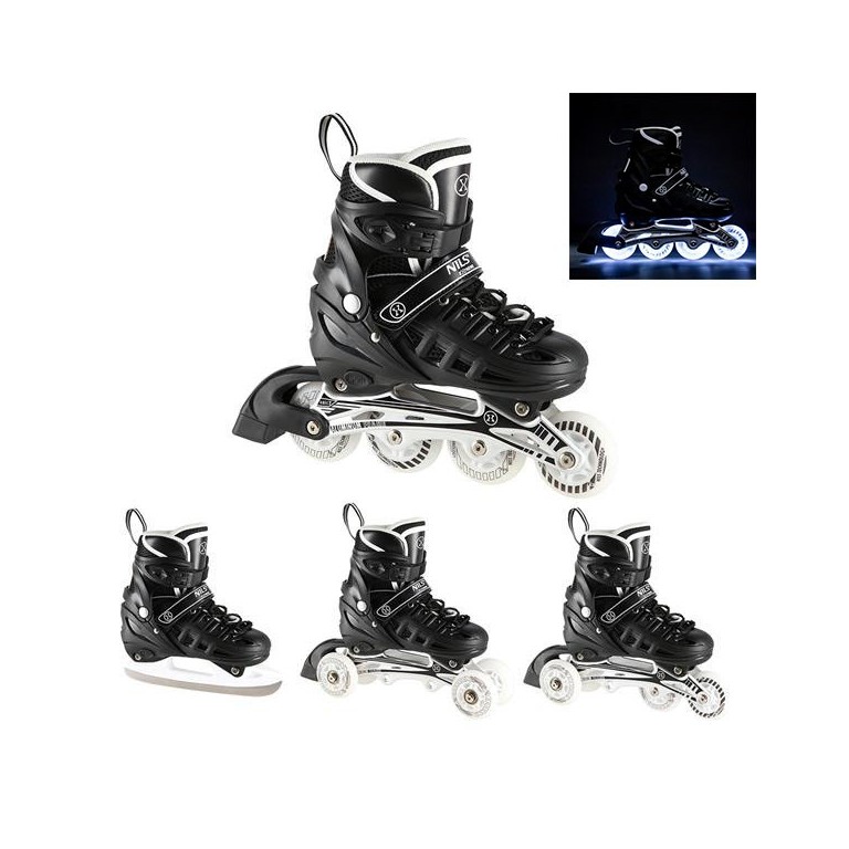 Αυξομειούμενα Roller NH 10905 ΣΕΤ 4 ΣΕ 1 INLINE SKATES NILS EXTREME Μαυρο LED-Medium (35-38)